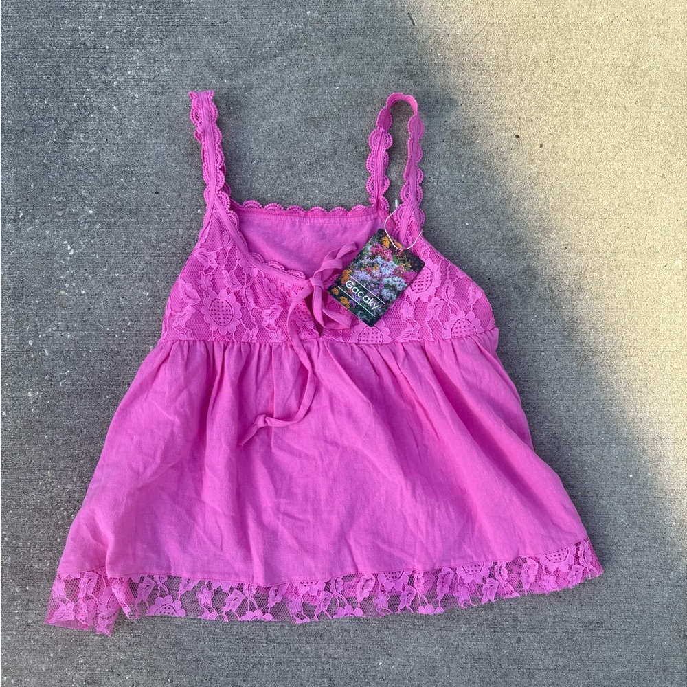 Pink Lace Trim Tank Top Free People vibes NWT